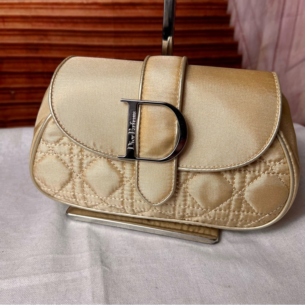 Dior Satin Gold Wristlet with Quilted Design